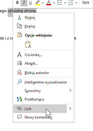 Screen – hiperłącze link 