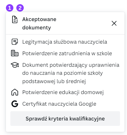 Rysunek 5 Canva - weryfikacja statusu nauczyciela, część 3