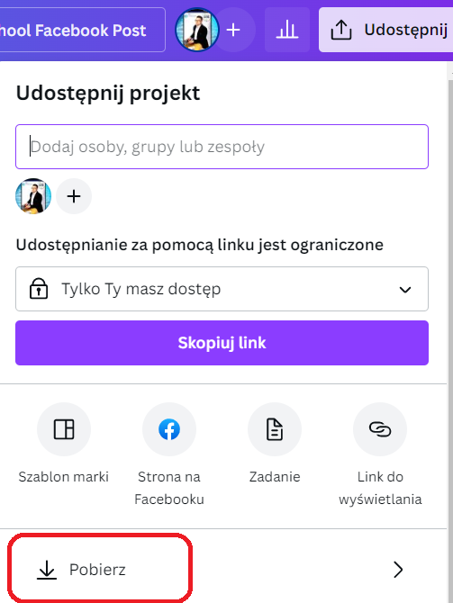 Rysunek 8 Canva - zapisywanie projektu